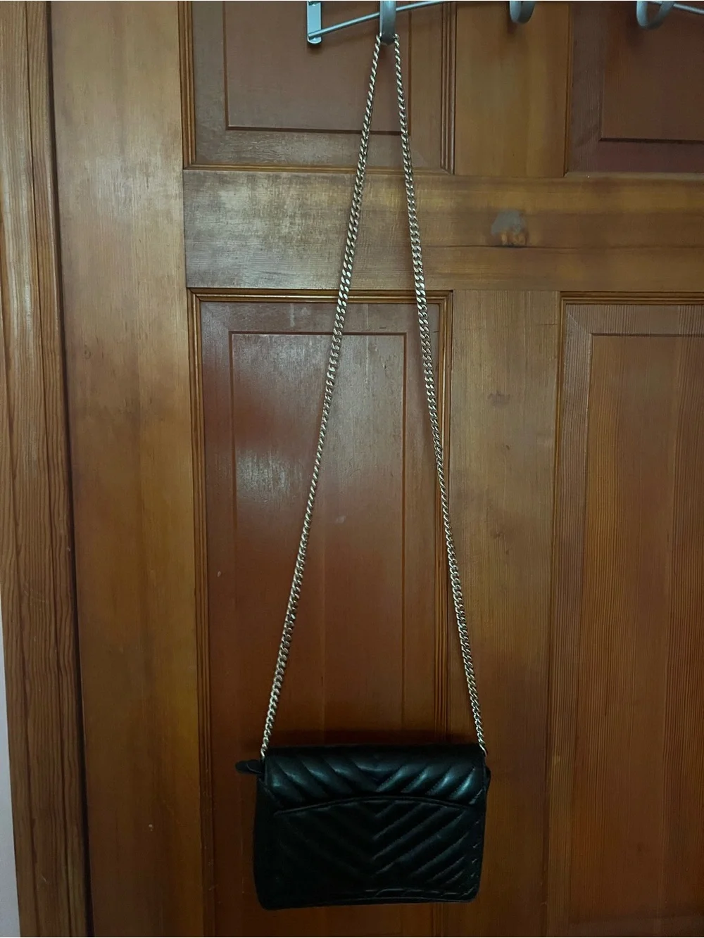 kate spade black quilted leather crossbody with silver chain